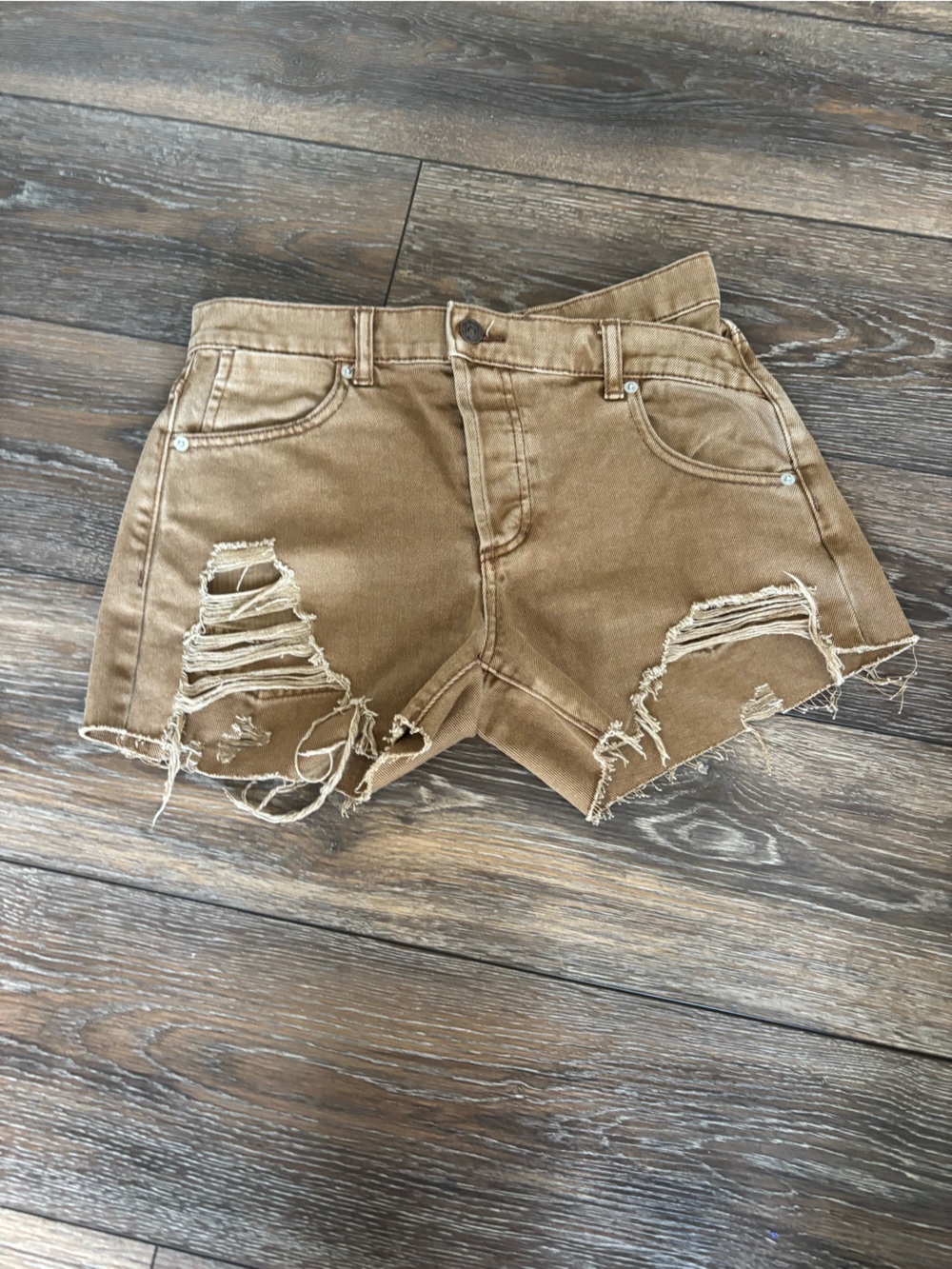 Free People Tan Distressed Cropped Jeans
